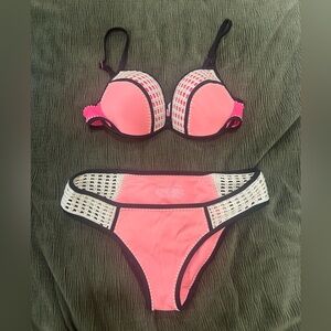 Pink Crochet-Trim Bikini Set - Women Swim